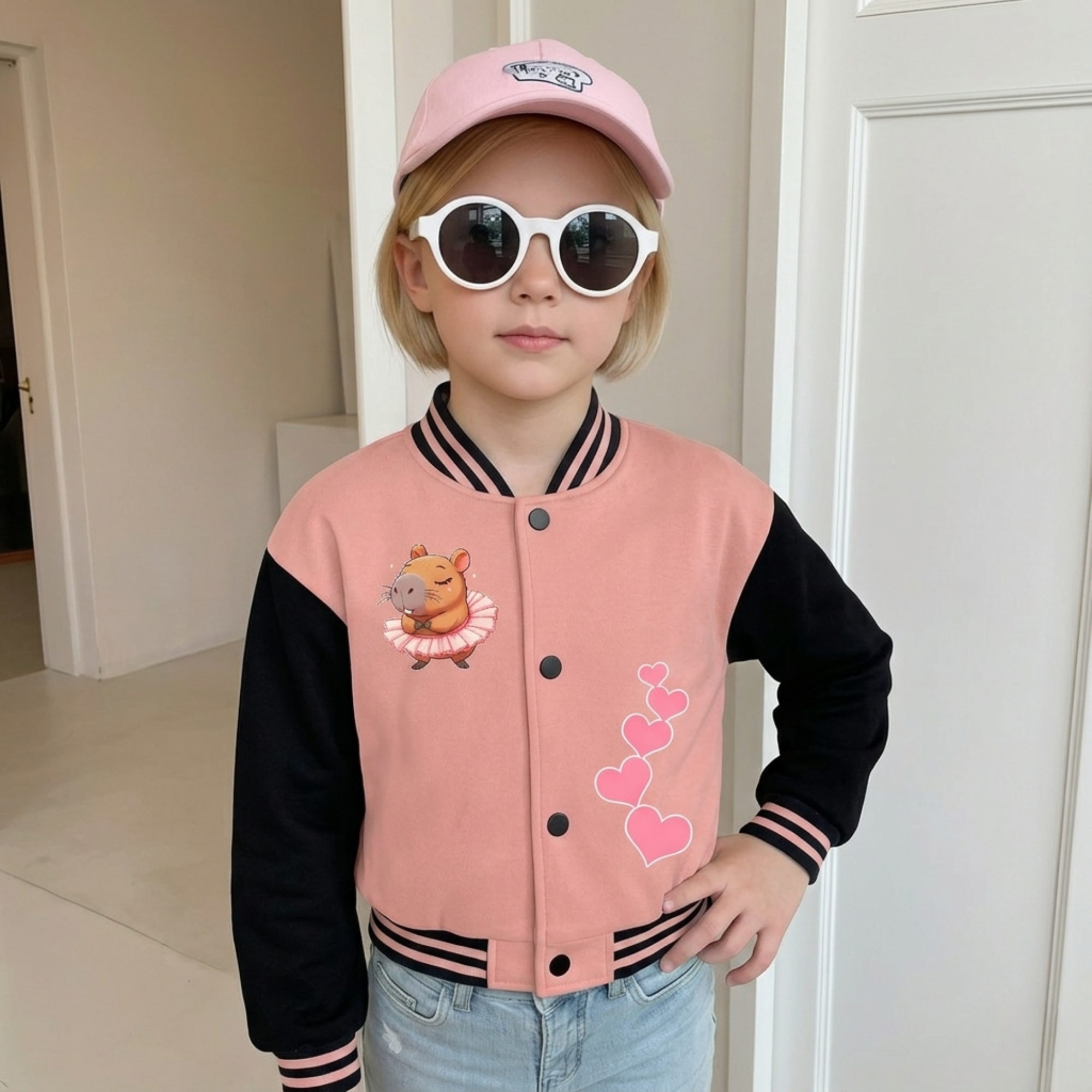 Capybara Inspired Baseball Jacket For Girls 
