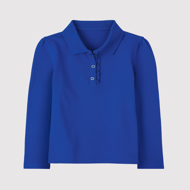 Girls Long Sleeve Ruffle Pique Polo