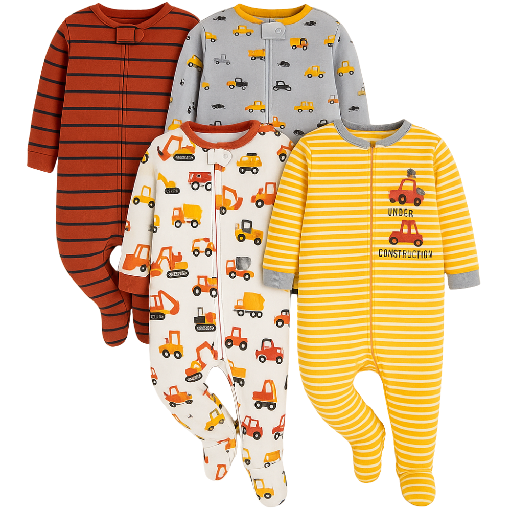 Four Pack Baby Boys Sleep And Play Footies