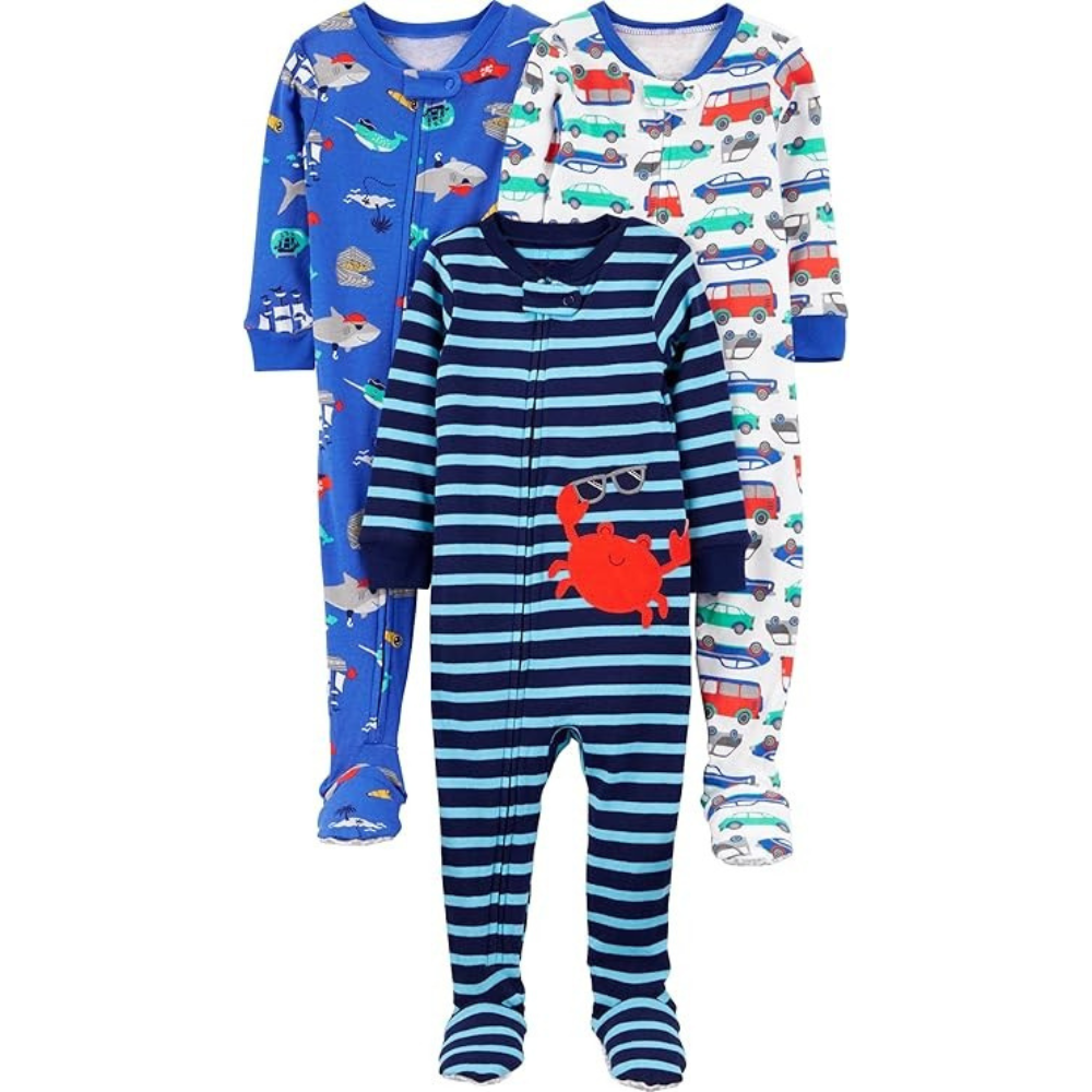 Pack of 3 Snug Fit Footed Cotton Pajamas