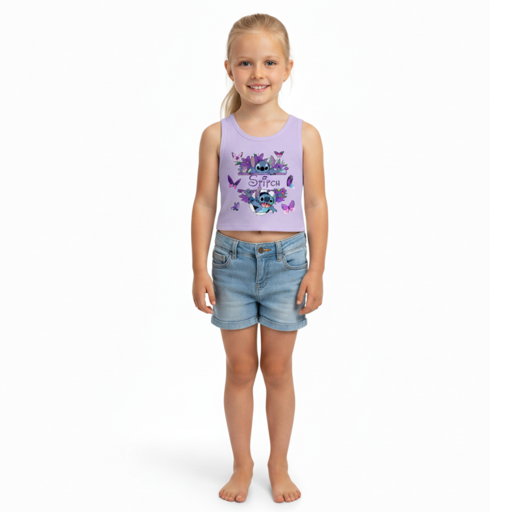 Girls Sleeveless Tank Top with Floral and Butterfly Print