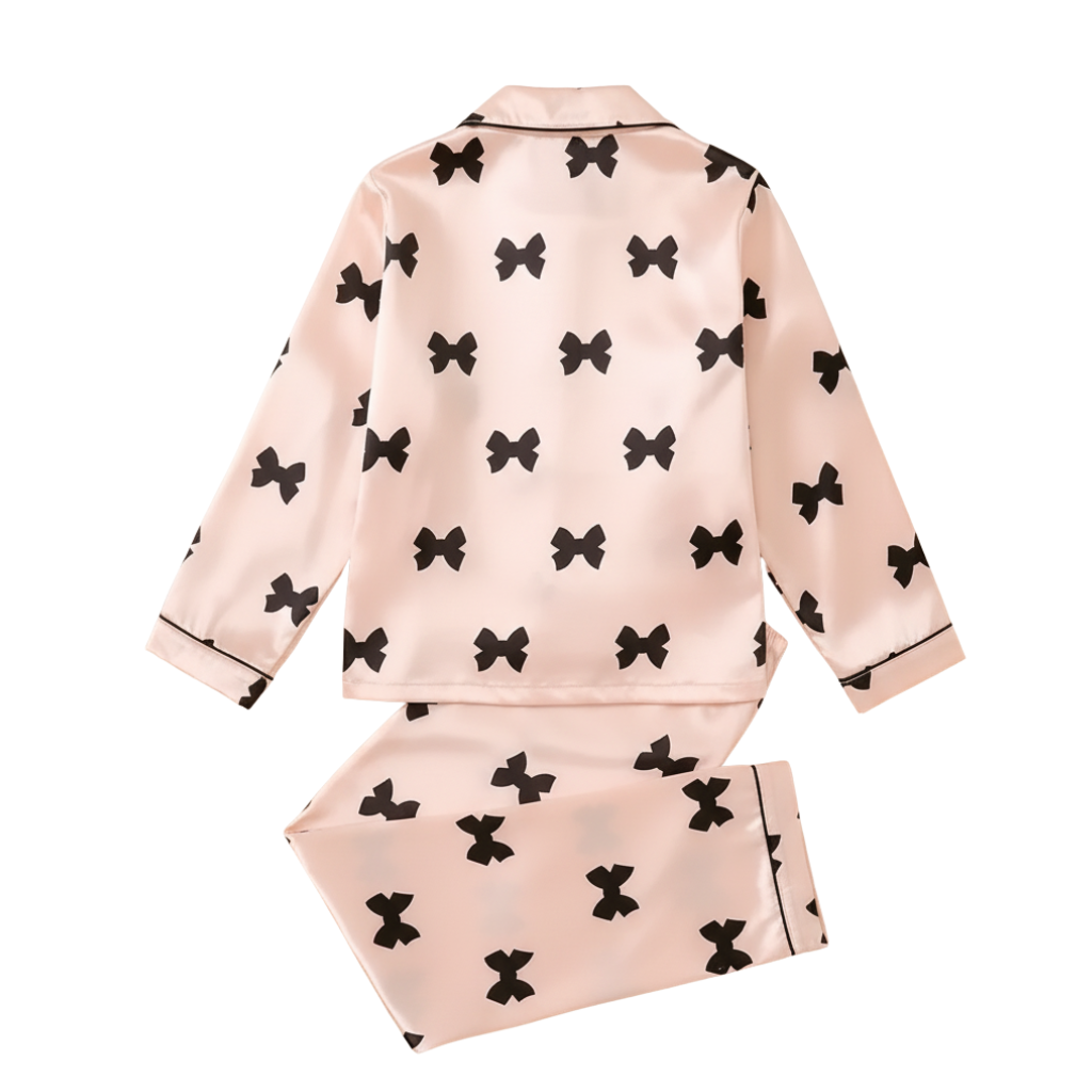 Long Sleeve Bowknot Print Pajama Set With Collar And Pants