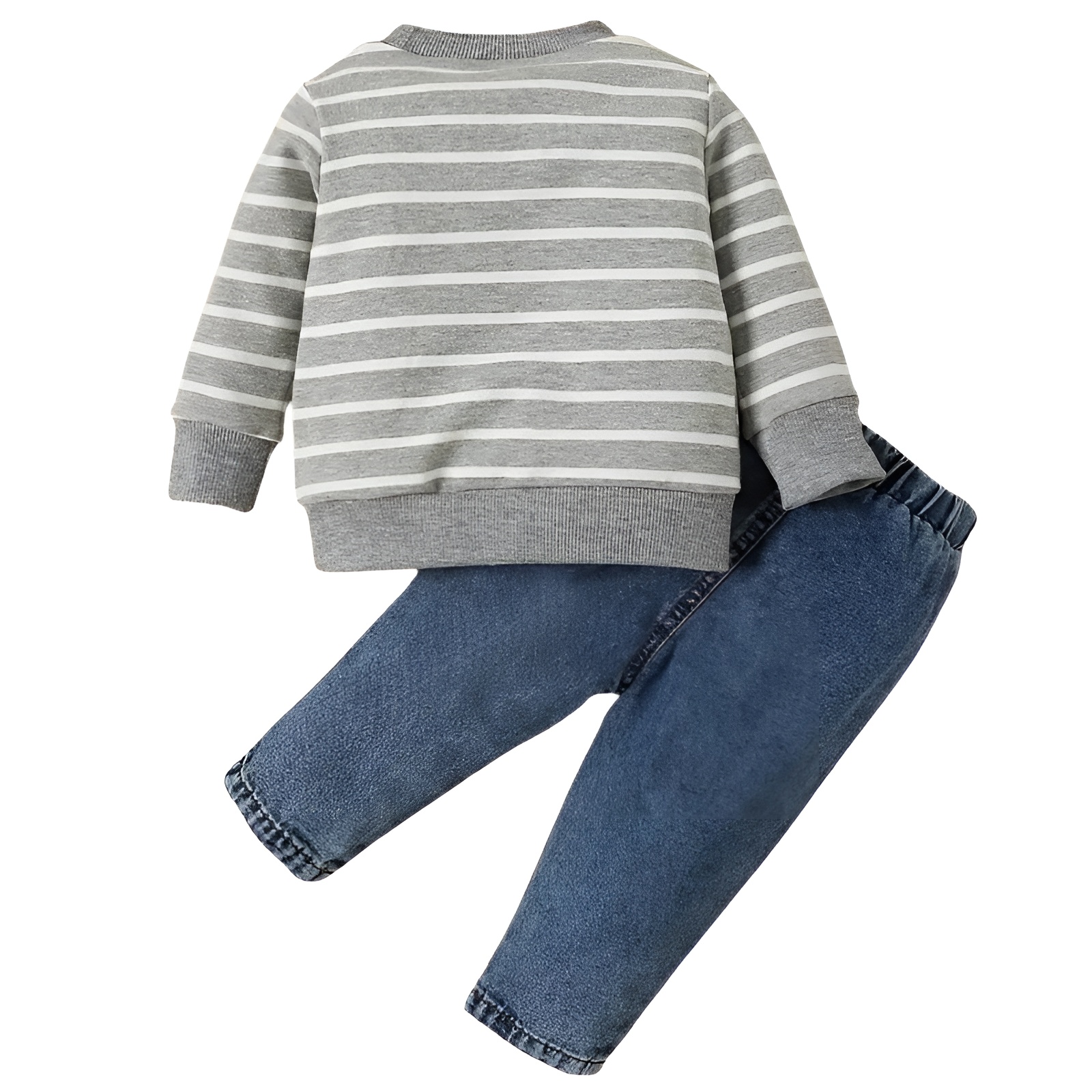2pcs Boy Striped Elephant Pattern Long Sleeve Top and Denim Trousers
