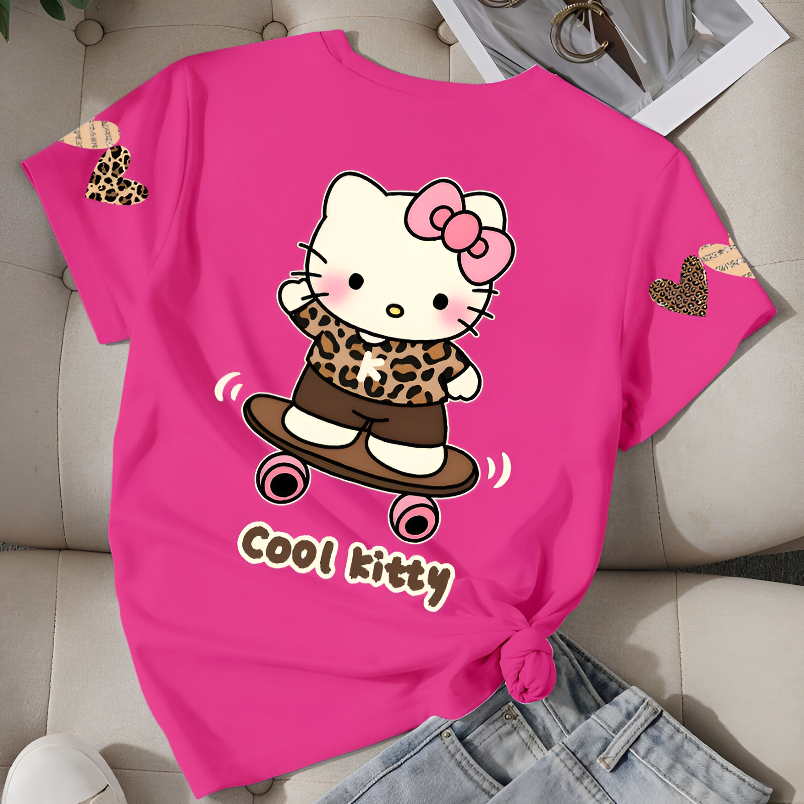 Hello Kitty Printed Short Sleeved T Shirt