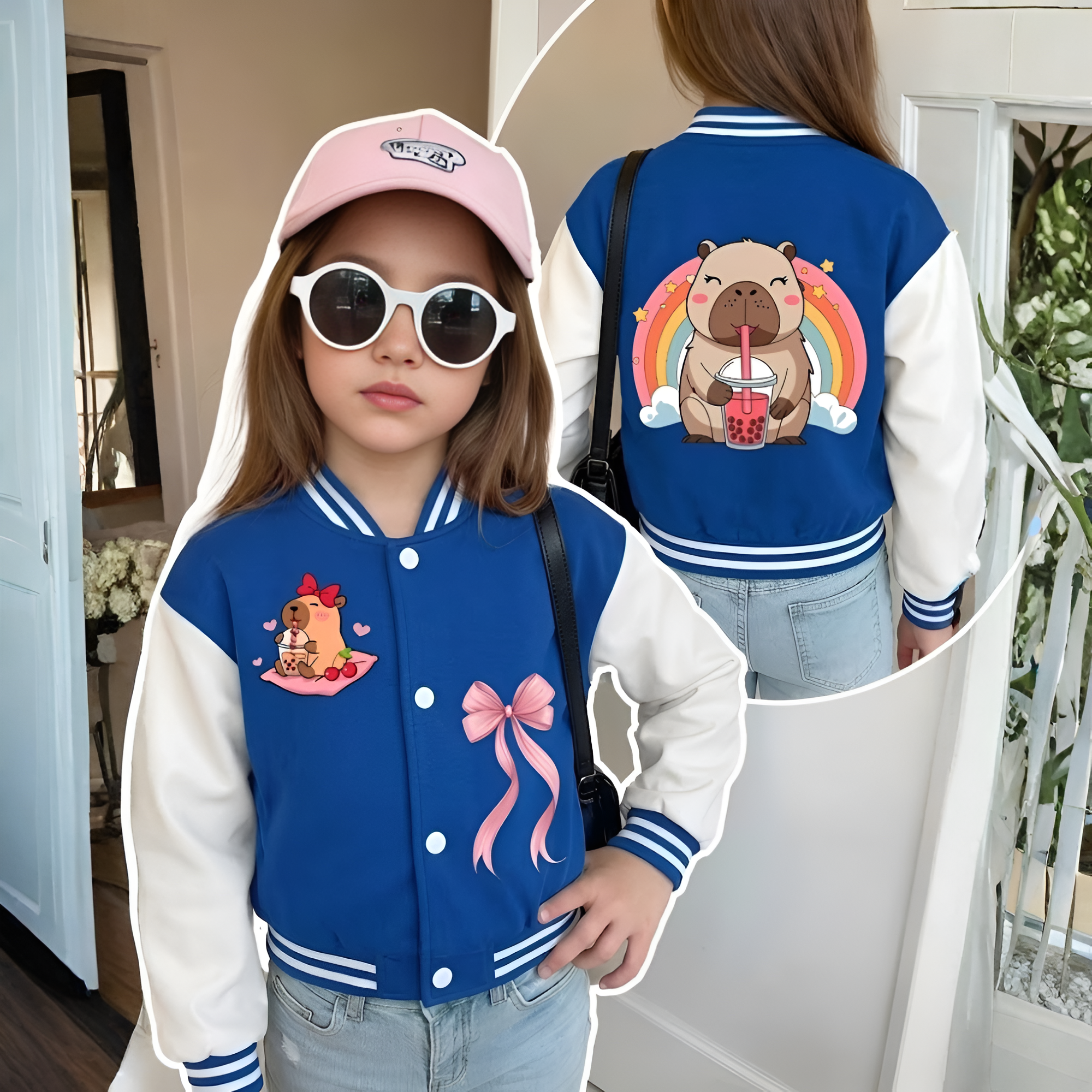 Capybara Girl Baseball Jacket - Casual and Stylish Jacket, Autumn/Winter Style