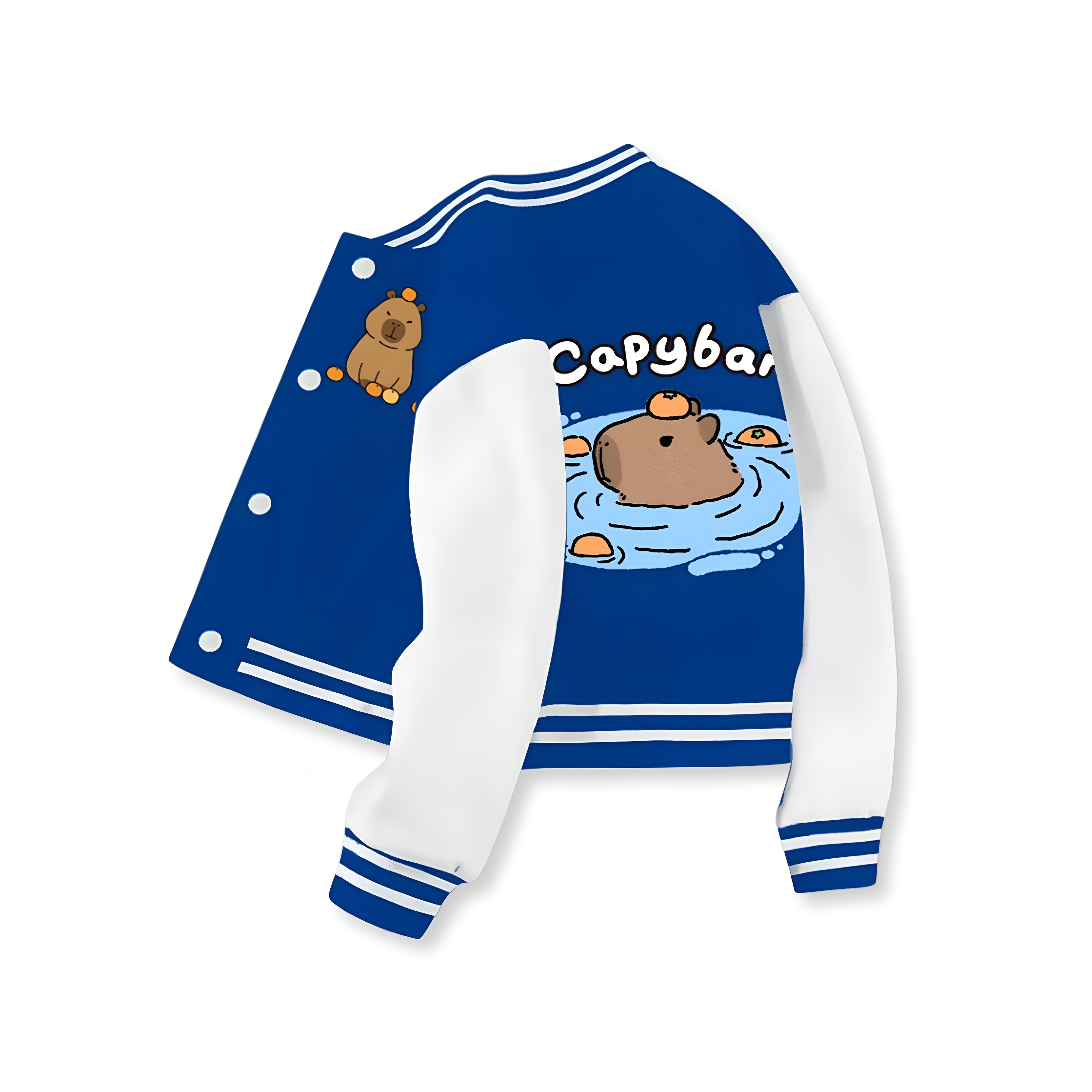 Capybara Family Print Baseball Jacket With Snap Closure And Casual Style For Girls