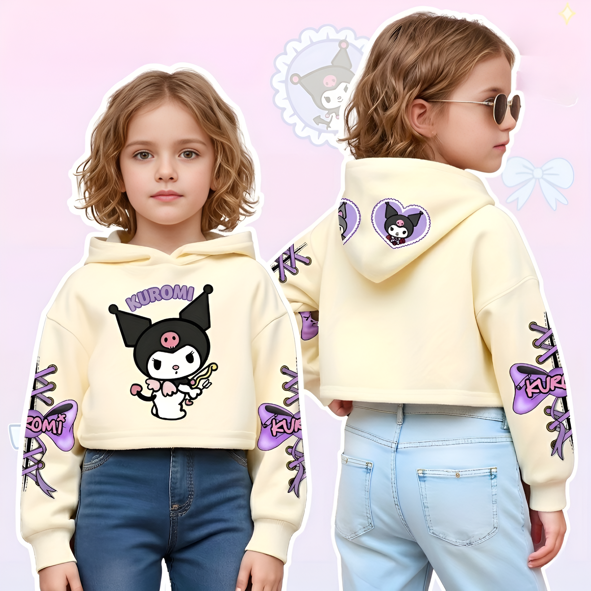 Kuromi Cartoon Print Hooded Sweatshirt For Girls Winter Wear