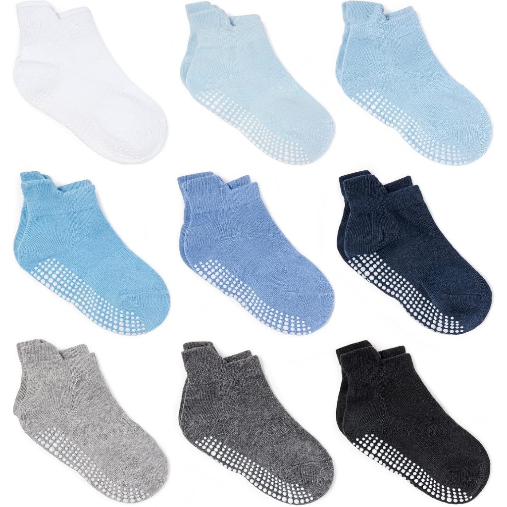 Pack Of 9 Baby Grip Socks With Non Skid Soles for Infants Toddlers And Kids