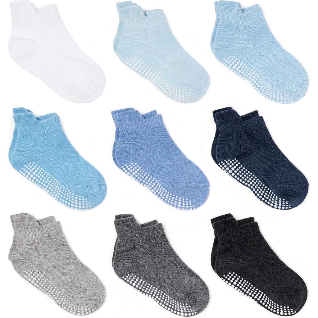Pack Of 9 Baby Grip Socks With Non Skid Soles for Infants Toddlers And Kids