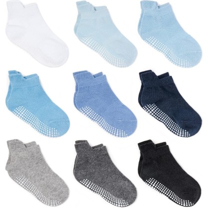 Pack Of 9 Baby Grip Socks With Non Skid Soles for Infants Toddlers And Kids