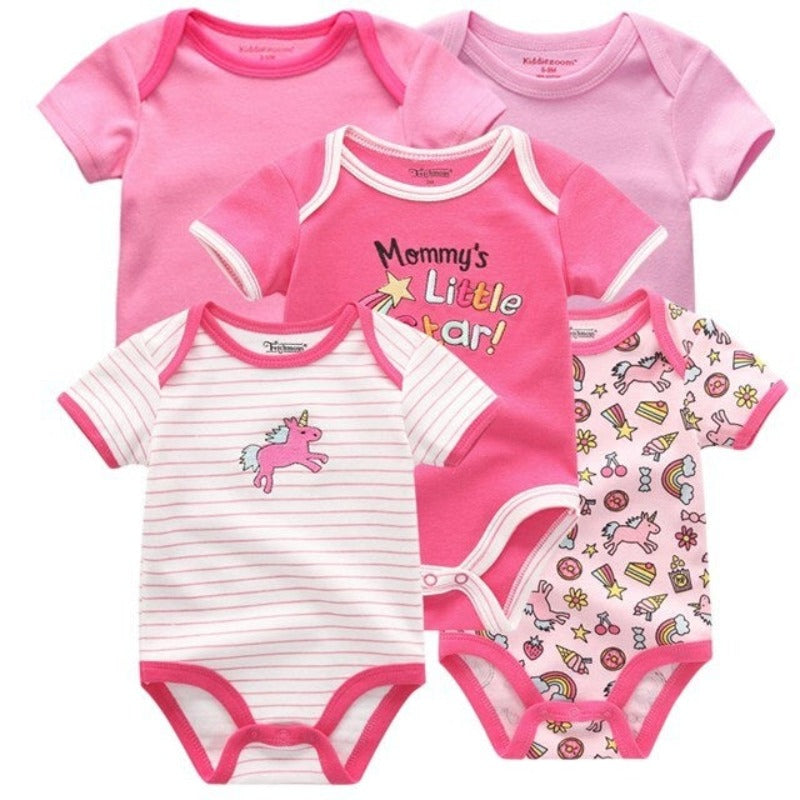 5Pcs Multicolor Unicorn Girls Bodysuit Sets-Children Cloth Shop