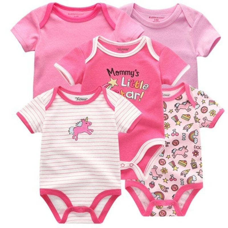 5Pcs Multicolor Unicorn Girls Bodysuit Sets-Children Cloth Shop