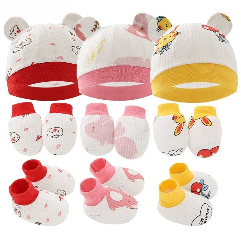 New Born Baby 3 Pcs Hat, Gloves And Foot Cover Set-Children Cloth Shop