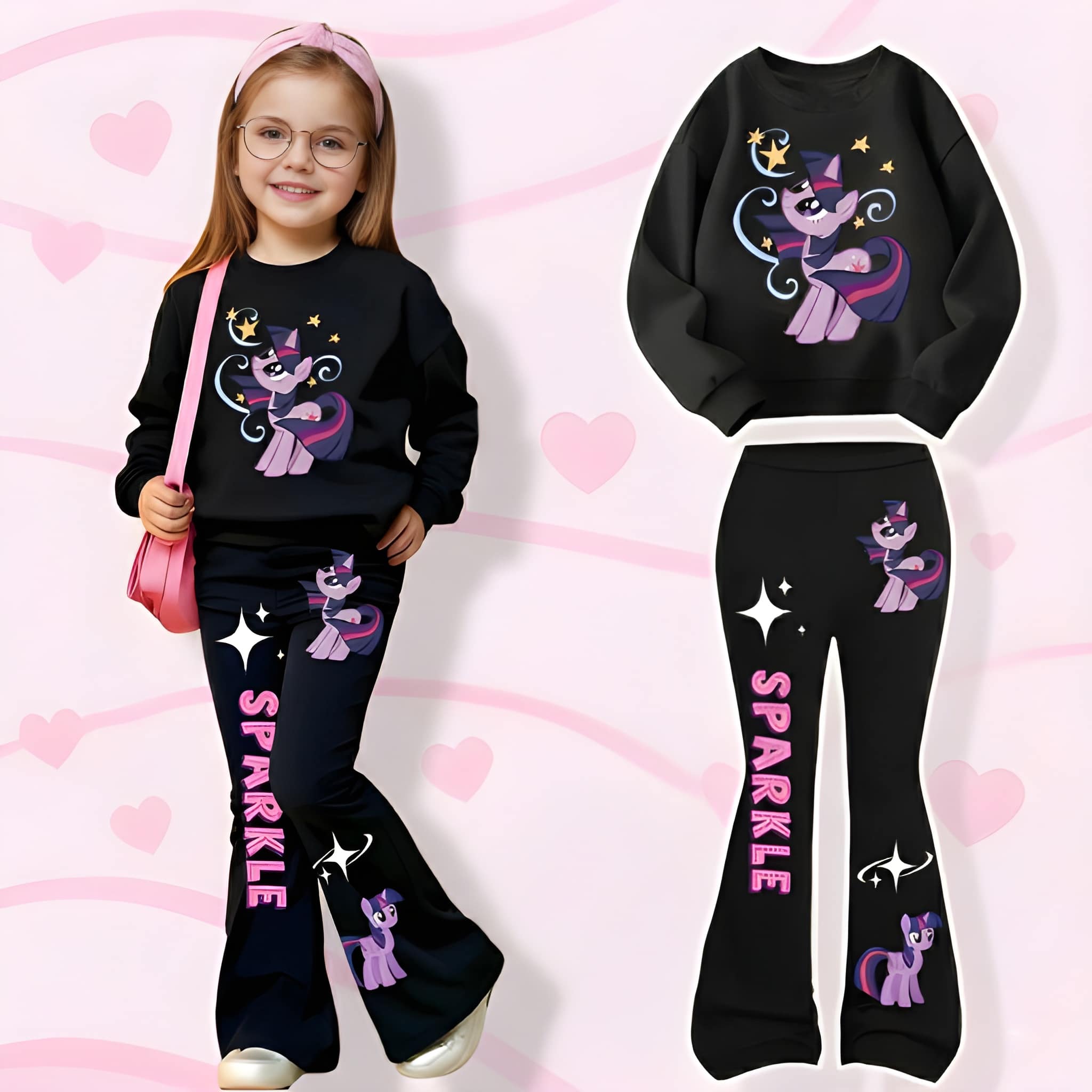 My Little Pony Crewneck Sweatshirt and Flared Pants Set, Twilight Sparkle Print, 2pcs