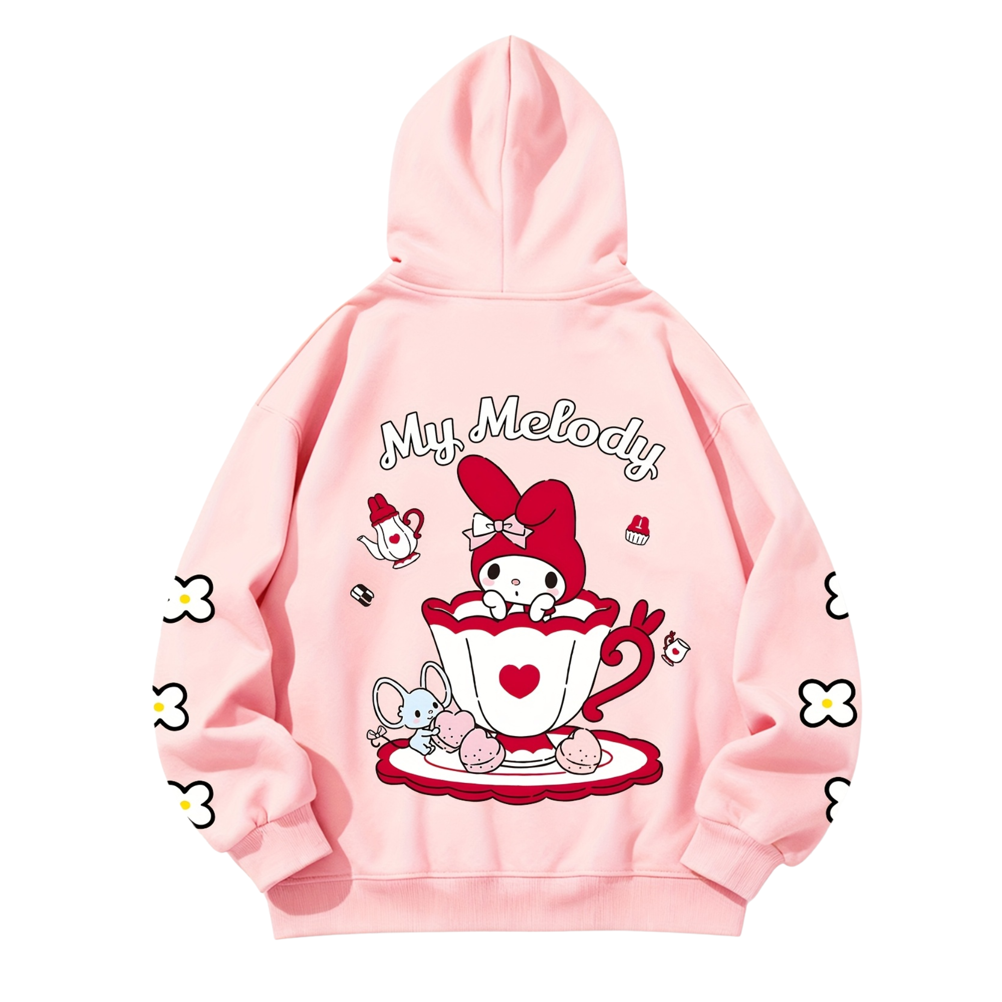 My Melody Cartoon Print Hooded Sweatshirt For Girls