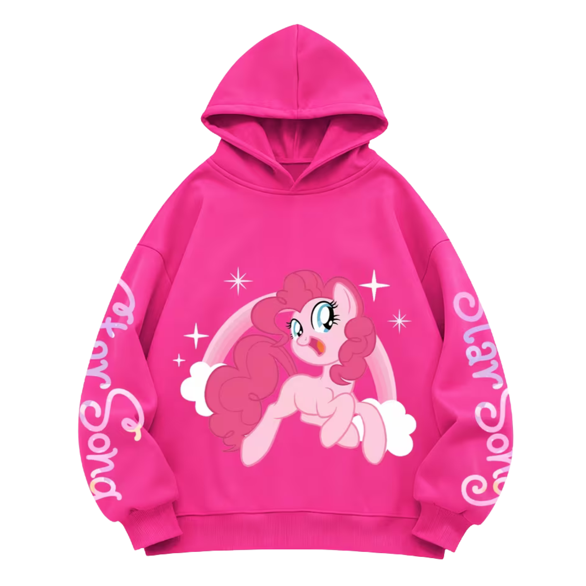 Pinkie Pie Cartoon Graphic Print Hooded Sweatshirt For Kids Winter Wear
