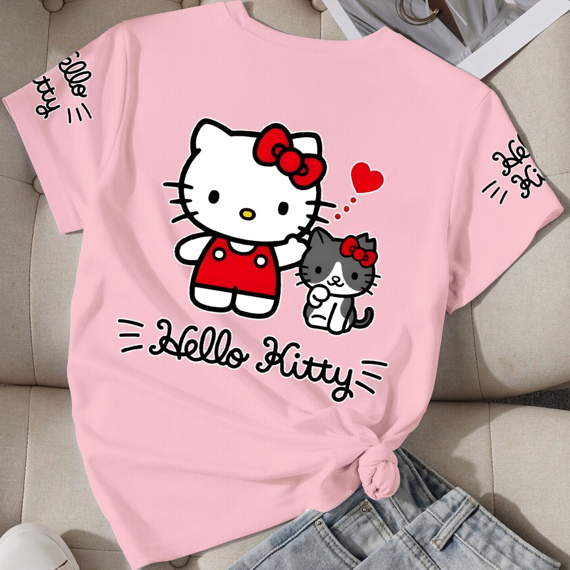 Soft And Comfortable Short Sleeve T Shirt With Hello Kitty Print  