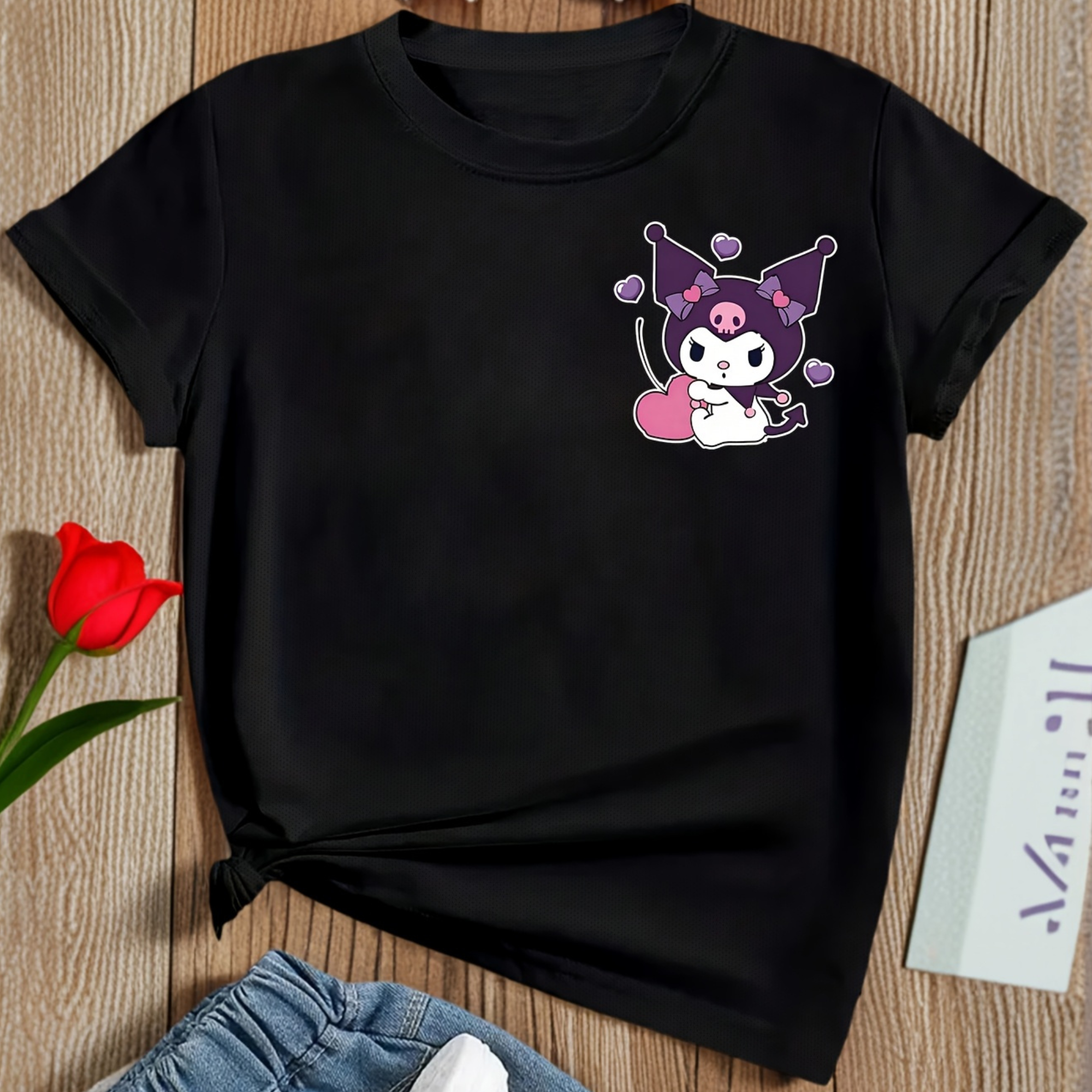Mesh Short Sleeve T Shirt With Double Sided Kuromi Printed For Girls