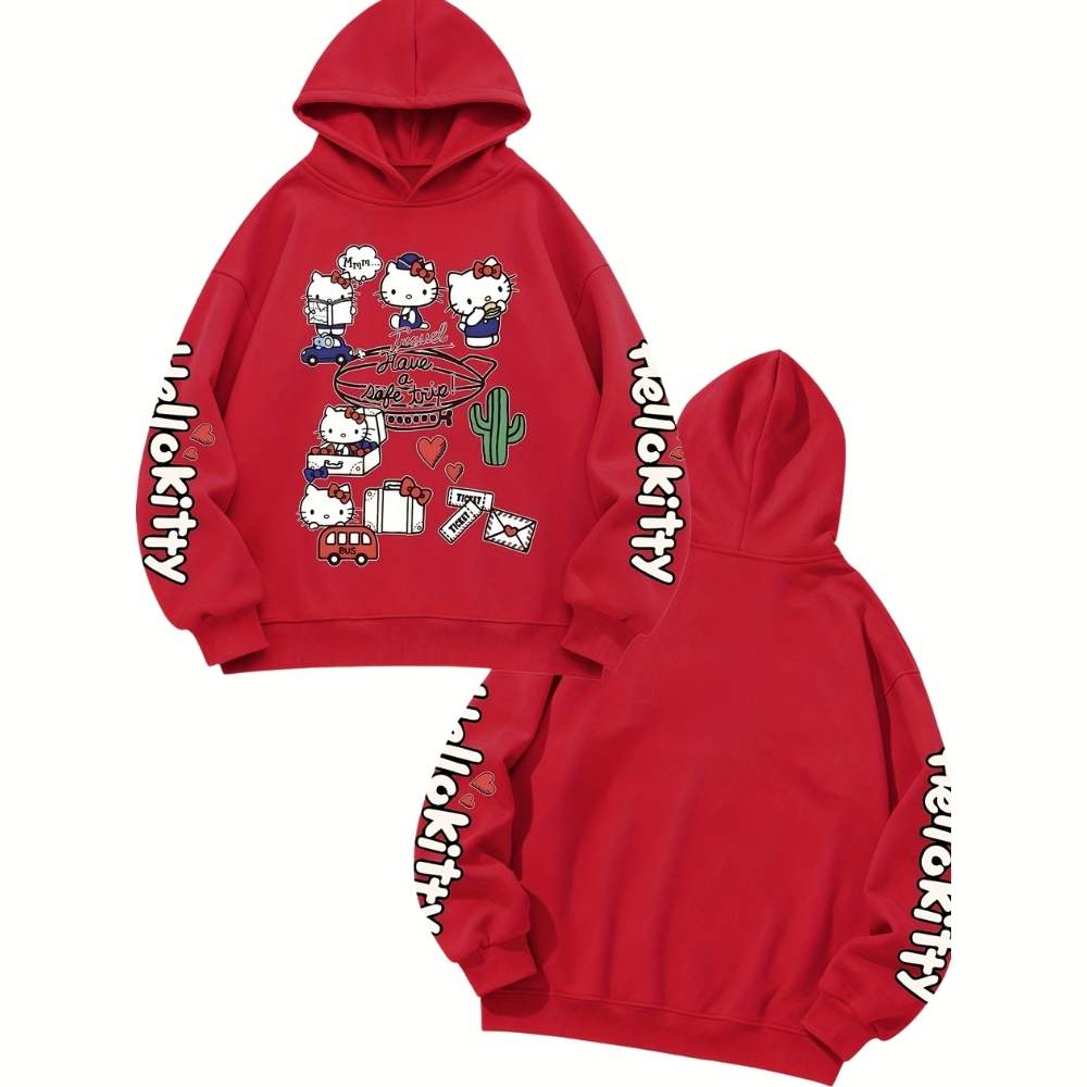 Hello Kitty Themed Casual Hooded Sweatshirt