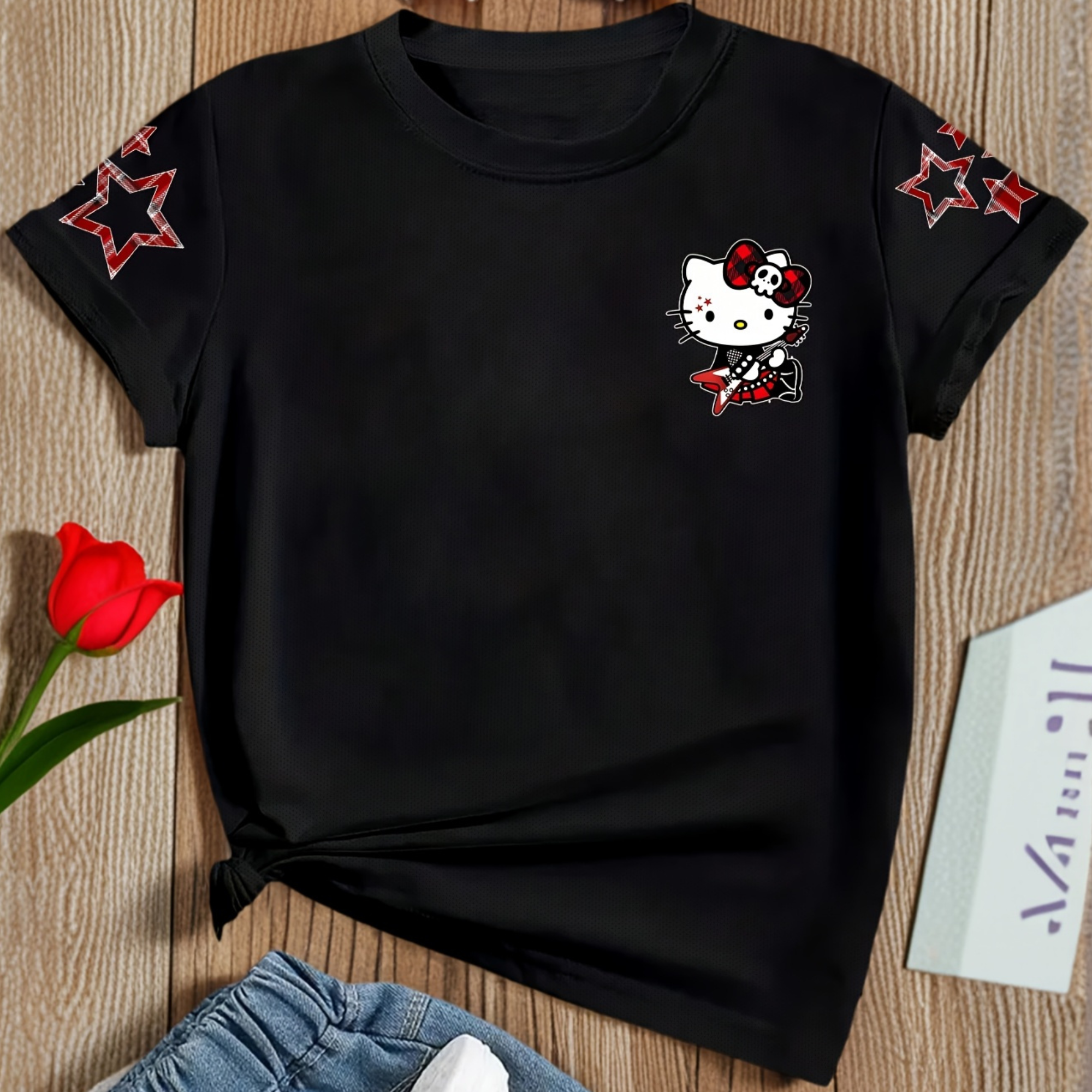 Short Sleeved T Shirt For Girls With Hello Kitty Double Sided Print