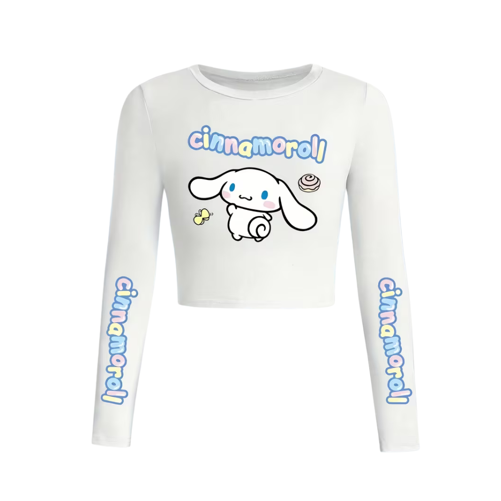 Cinnamoroll Cartoon Print Long Sleeve Casual Crop T Shirt For Girls