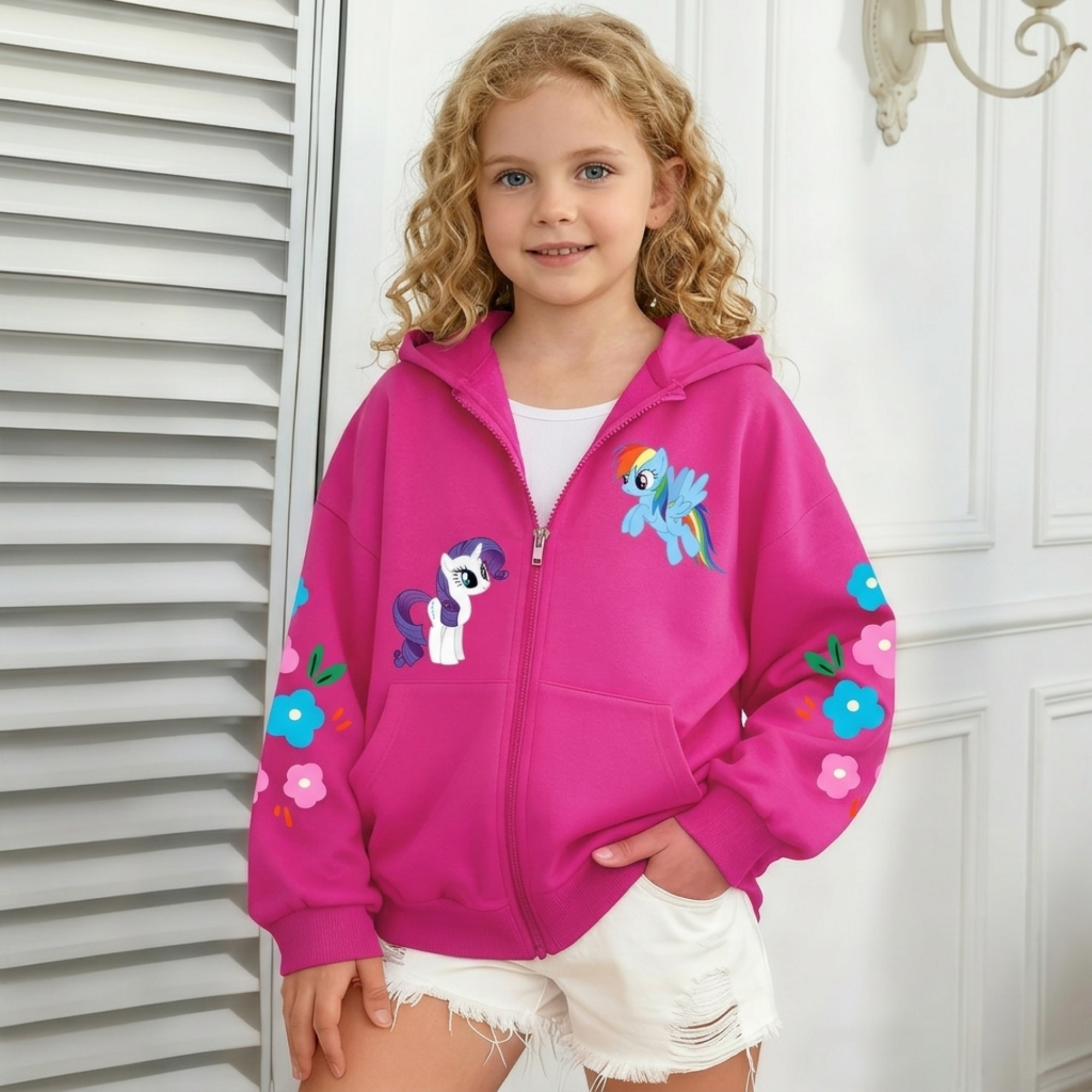 Hello Kitty Cartoon Print Pullover Hoodie For Girls