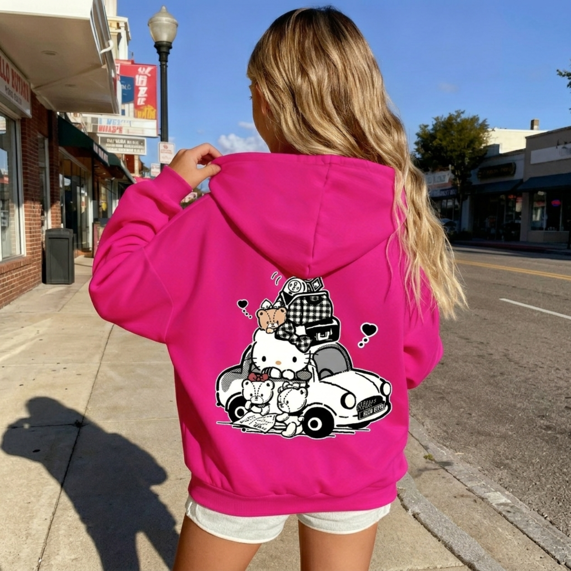 Casual Hooded Sweatshirt With Hello Kitty Design Printed