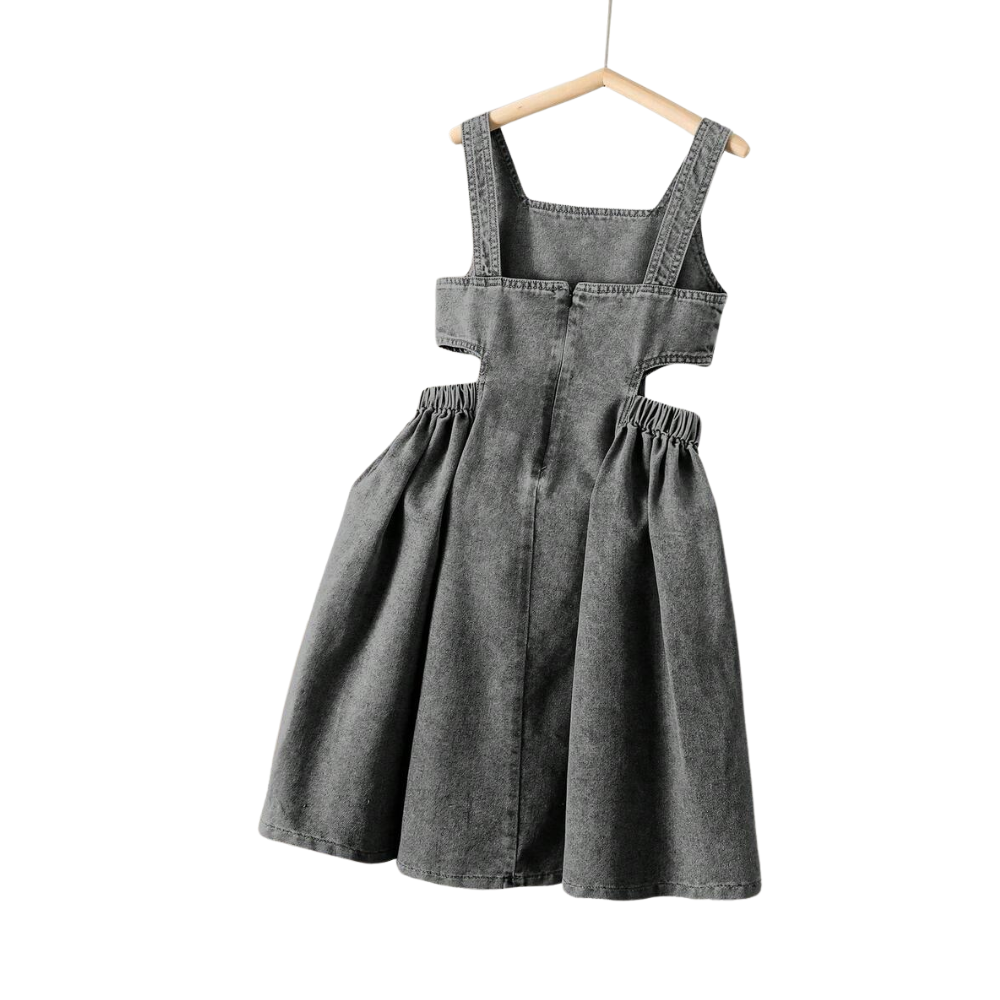 Denim Strap Princess Dress With Pocket And Flared Hem For Girls