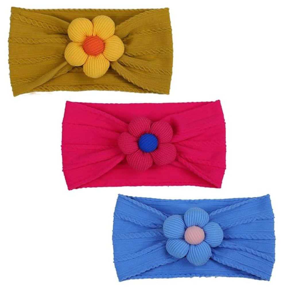Baby Flower Soft Headbands For Baby Girls Pack Of 3