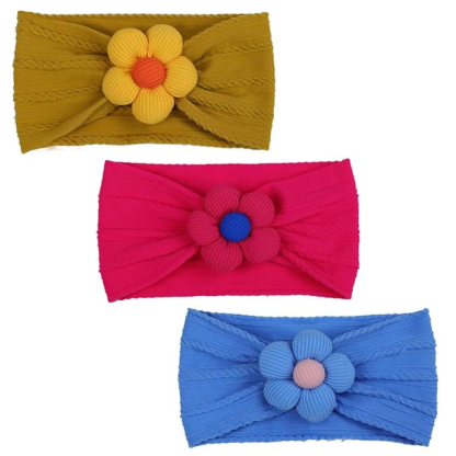 Baby Flower Soft Headbands For Baby Girls Pack Of 3