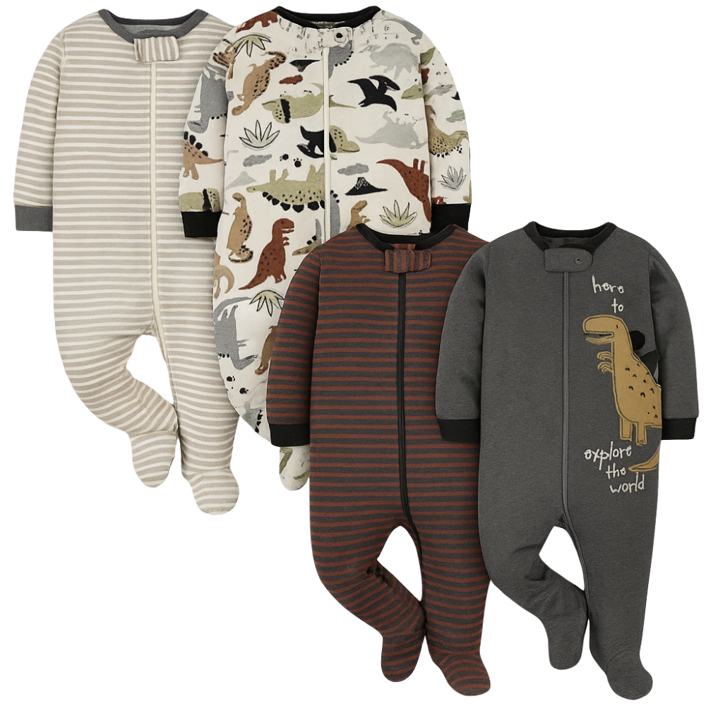 Four Pack Baby Boys Sleep And Play Footies