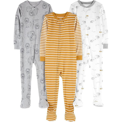 Pack of 3 Snug Fit Footed Cotton Pajamas