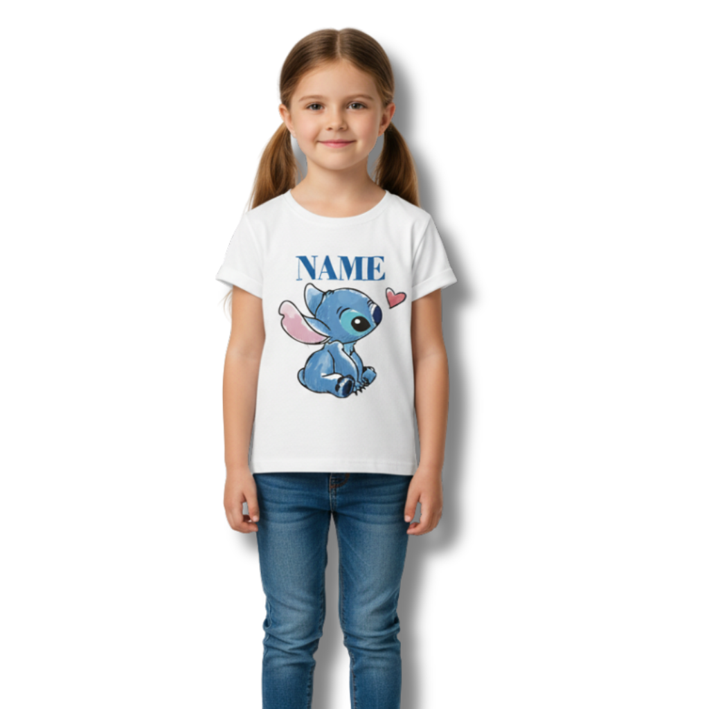 Custom Stitch Cartoon Personalized Name Kids Tee