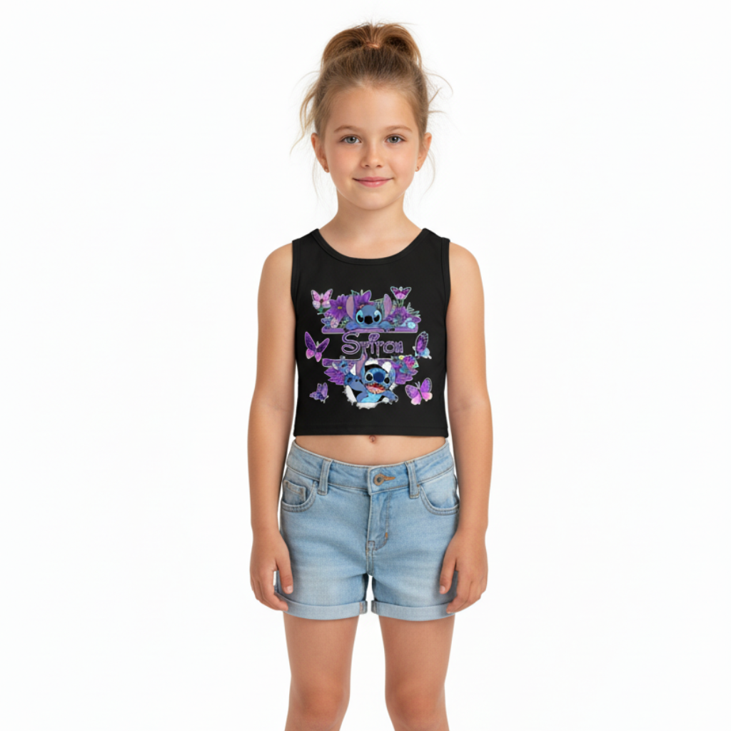 Girls Sleeveless Tank Top with Floral and Butterfly Print
