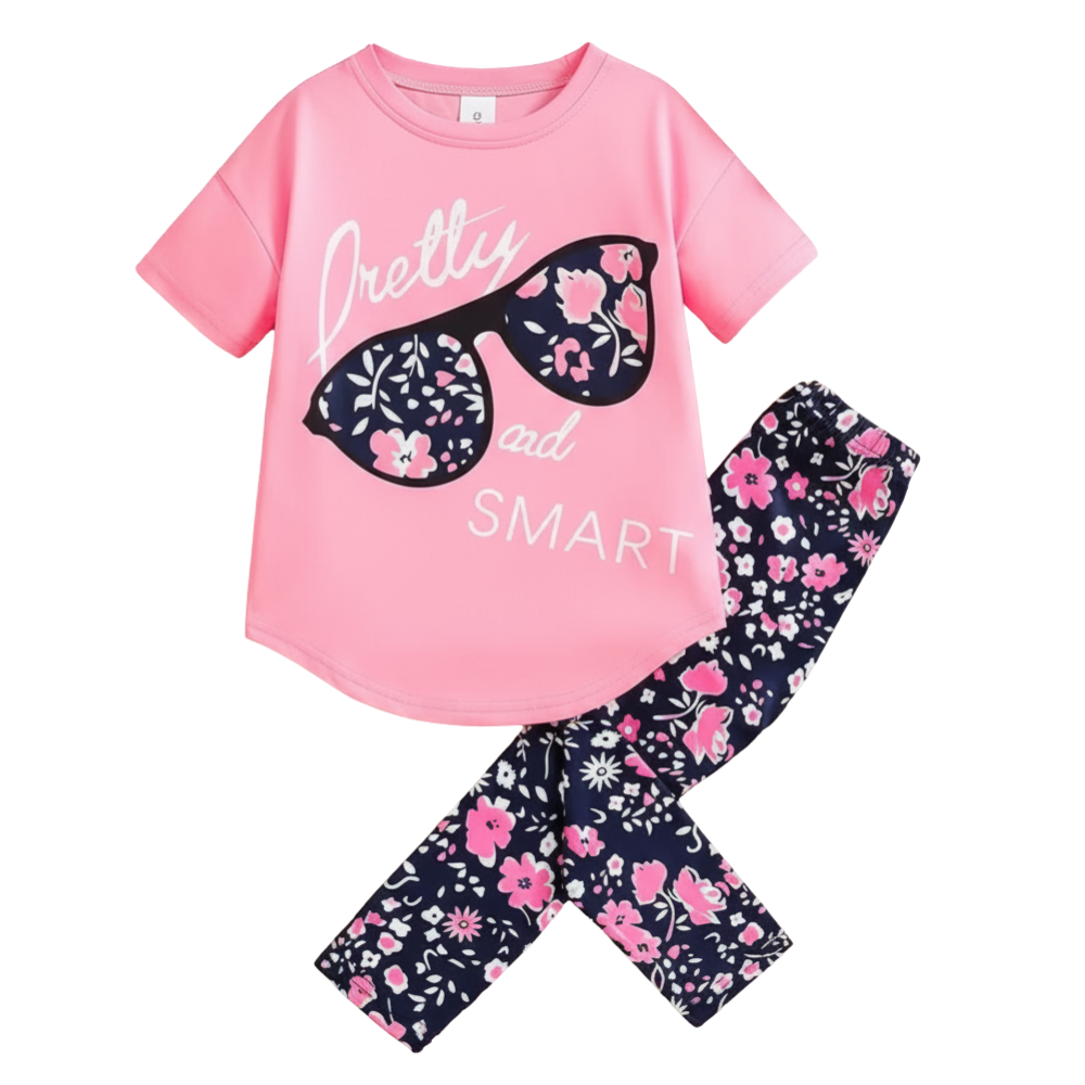 Girls Slogan T Shirt And Floral Bottoms Set For Summer