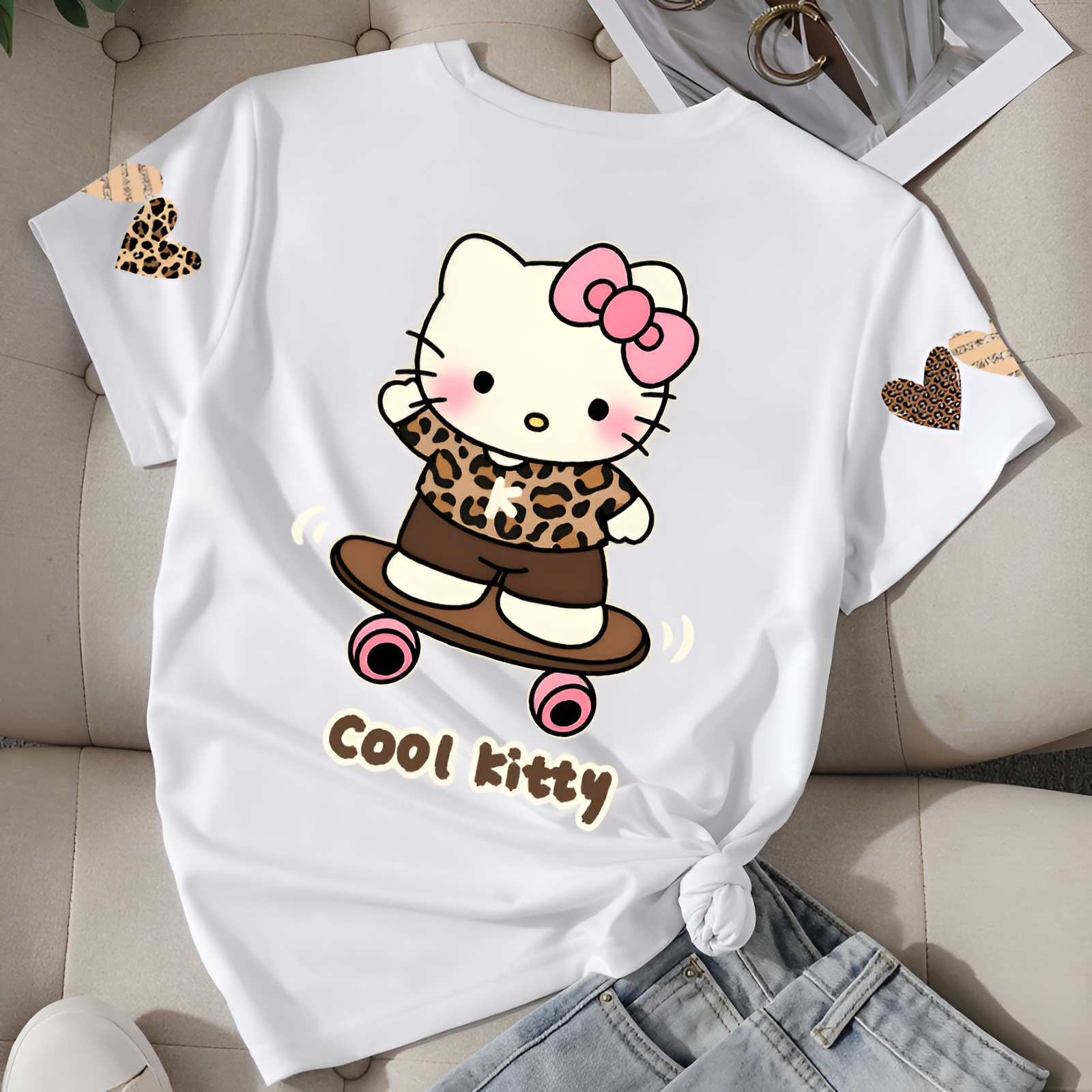 Hello Kitty Printed Short Sleeved T Shirt