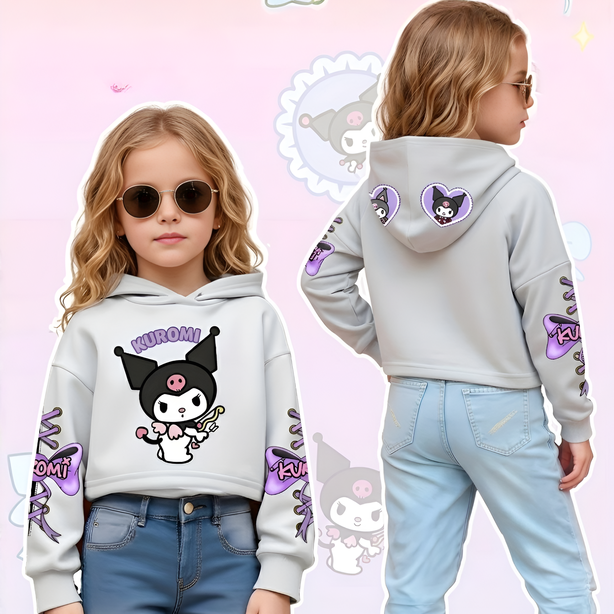 Kuromi Cartoon Print Hooded Sweatshirt For Girls Winter Wear