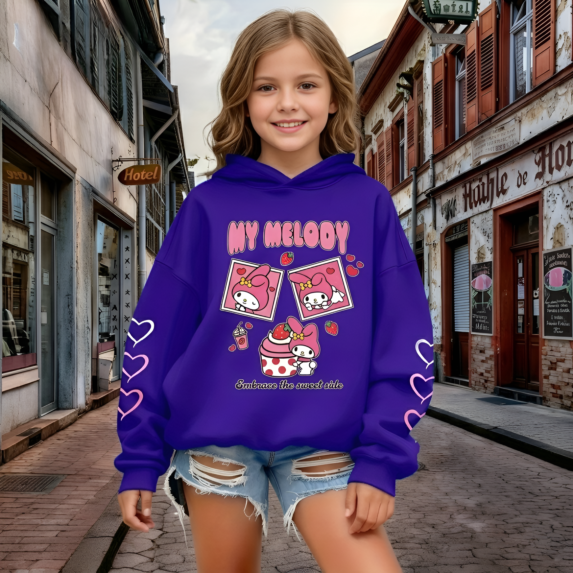 Melody Cartoon Print Hooded Sweatshirt For Girls Casual Wear