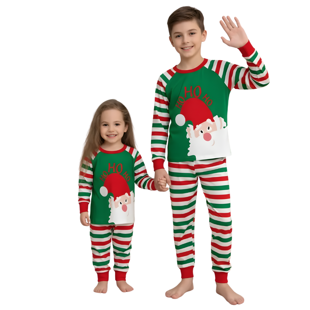 Flame Retardant Santa Striped Christmas Pajamas Set For Boys And Girls