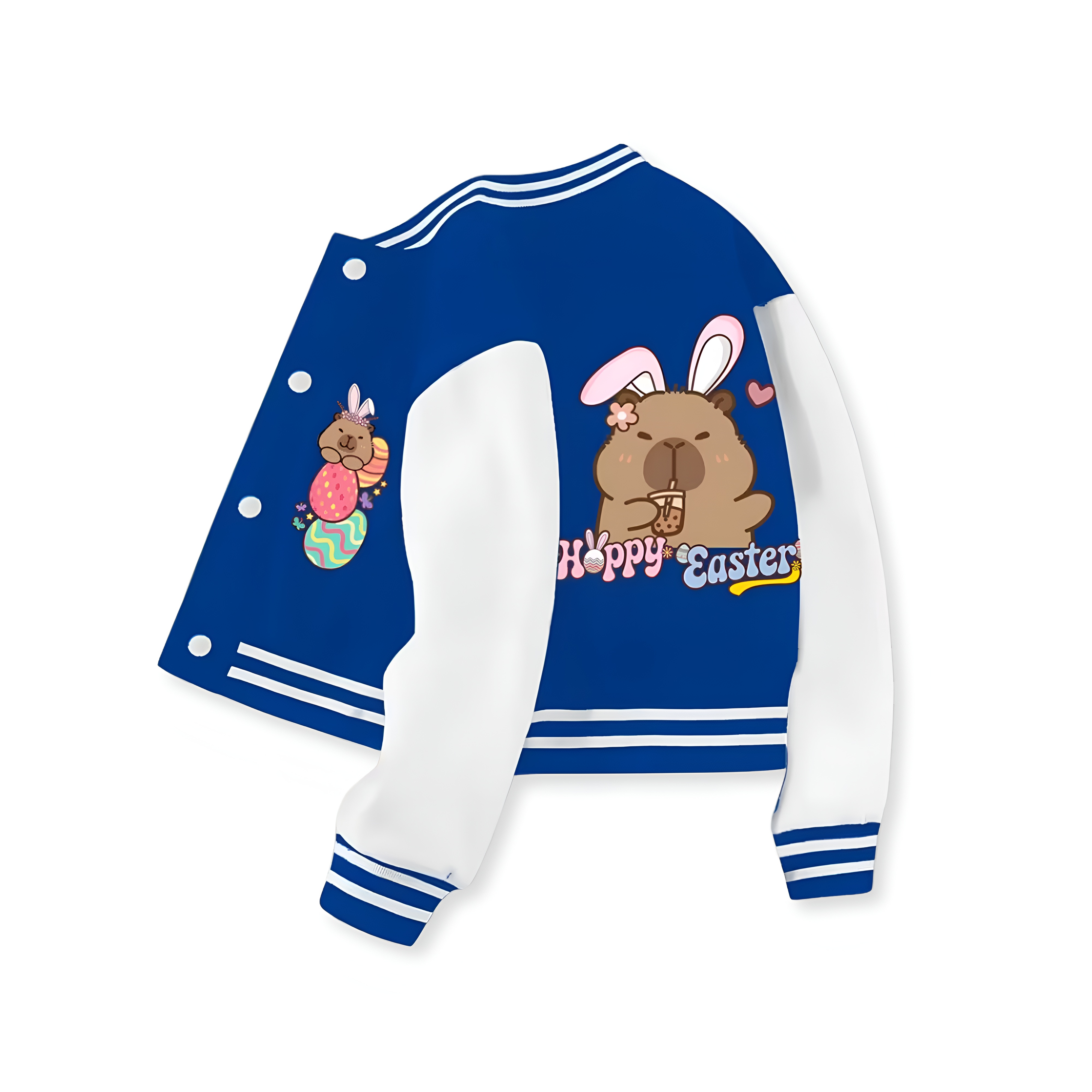 Capybara Inspired Baseball Jacket With Happy Easter Printed For Girls