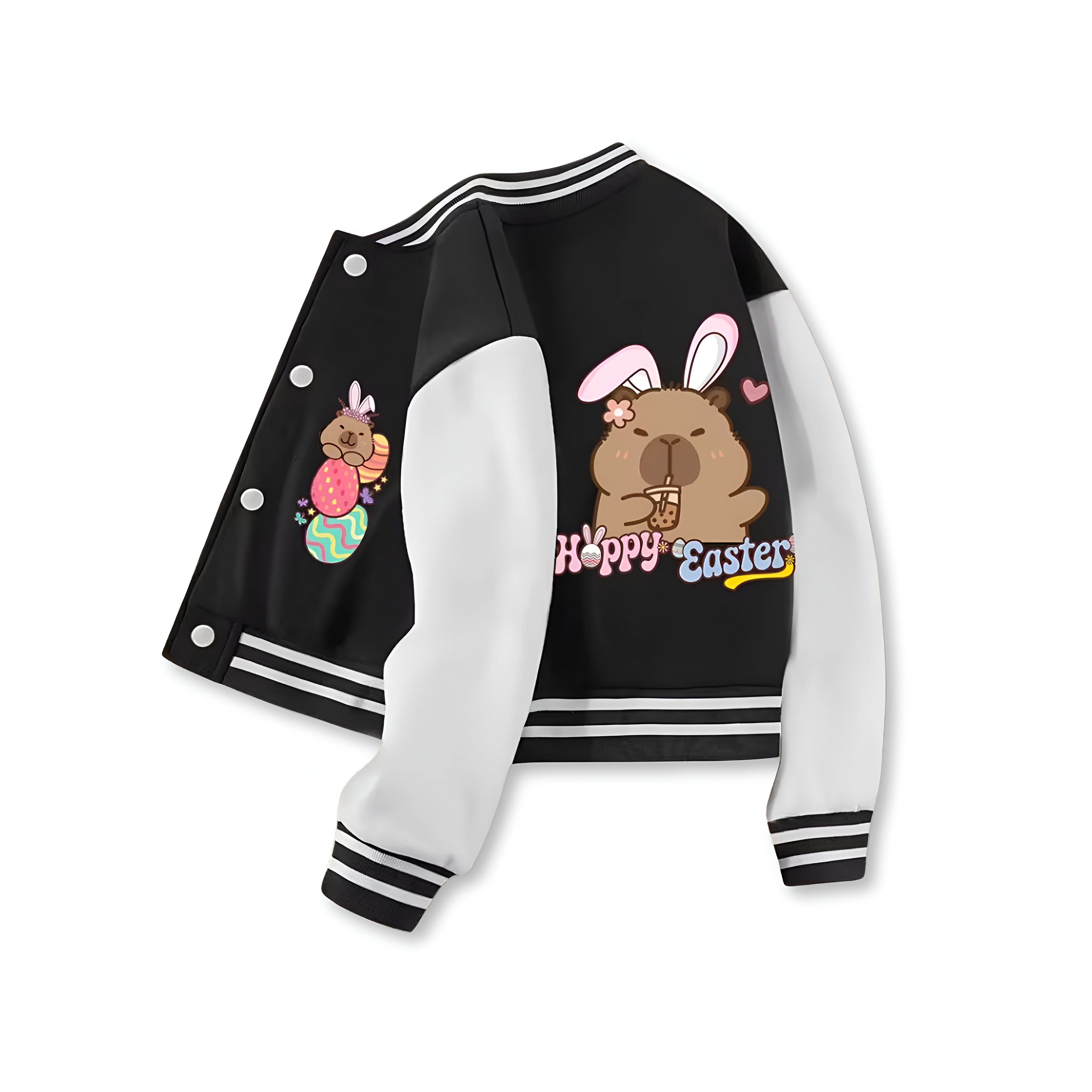 Capybara Inspired Baseball Jacket With Happy Easter Printed For Girls