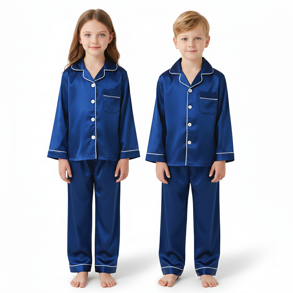 Soft Long Sleeve Satin Sleepwear Pajama Set For Kids