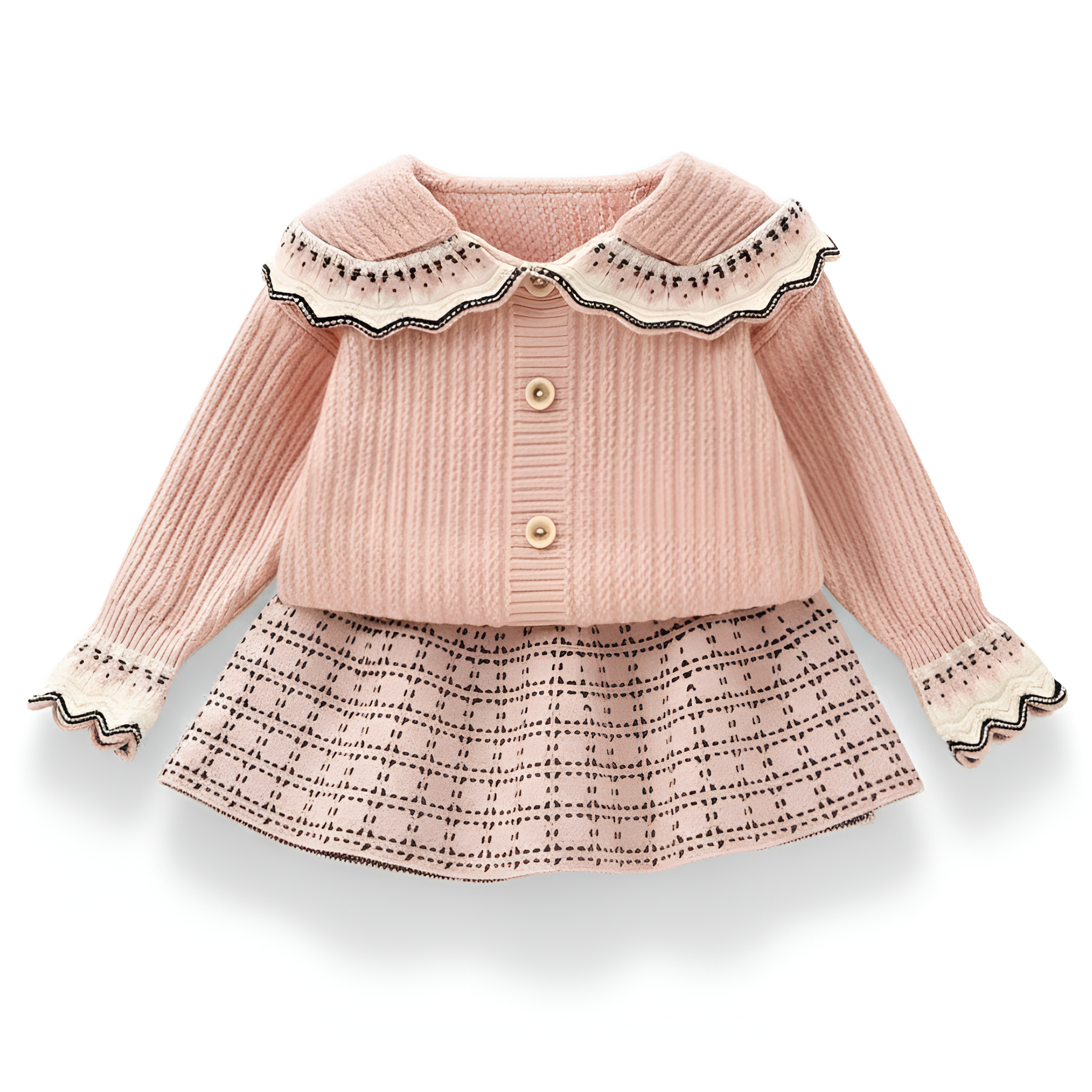 Knitted Cardigan And Skirt Set For Girls