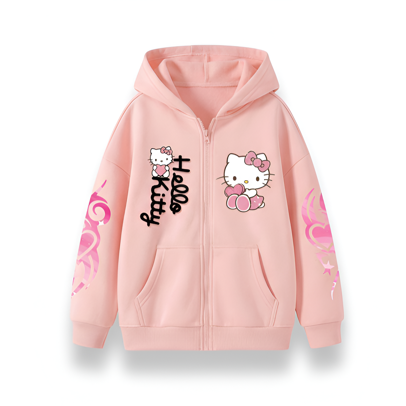 Hello Kitty Themed Hoodie With Zip Up Details For Girls