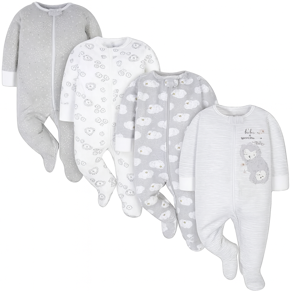 Four Pack Baby Boys Sleep And Play Footies
