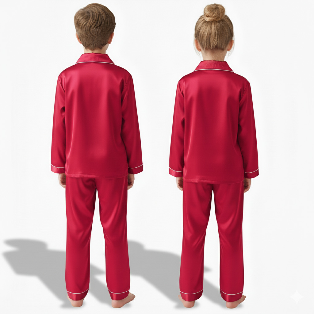 Soft Long Sleeve Satin Sleepwear Pajama Set For Kids