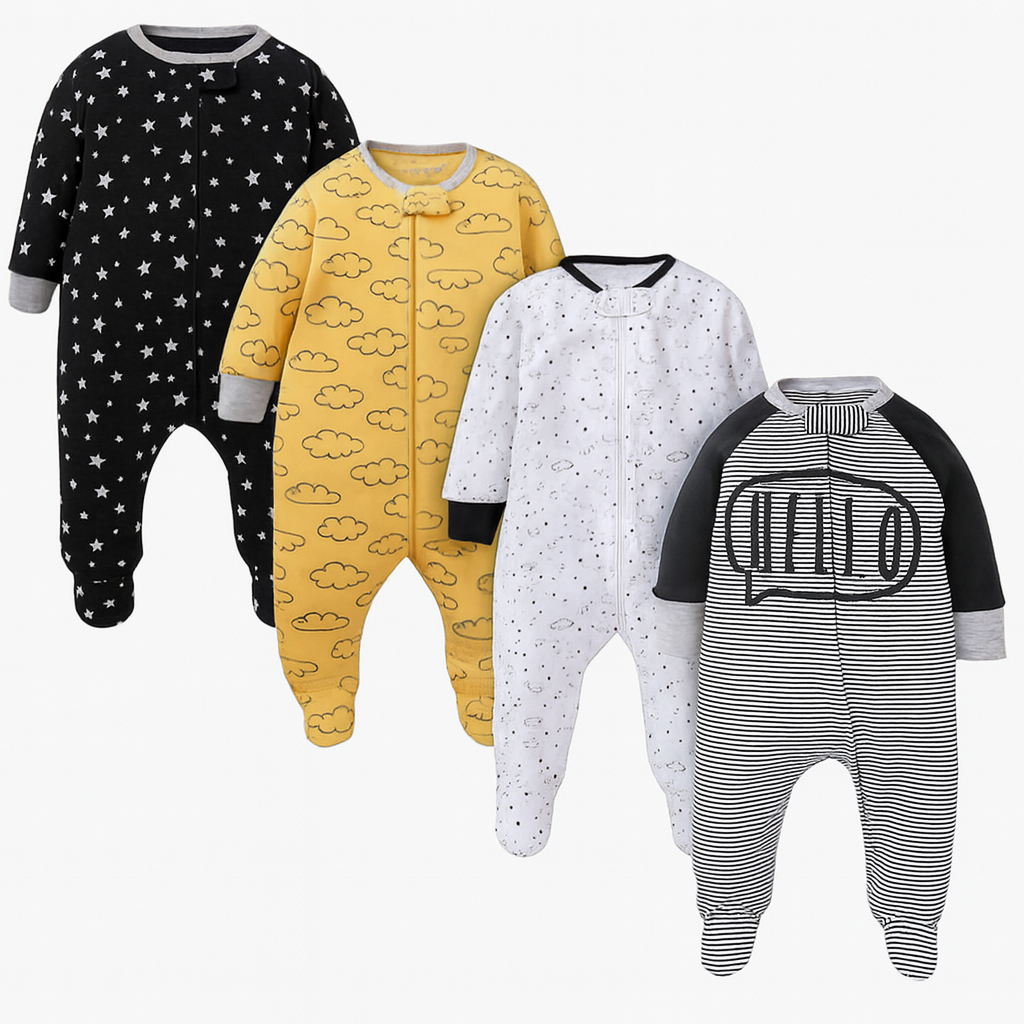 Four Pack Baby Boys Sleep And Play Footies