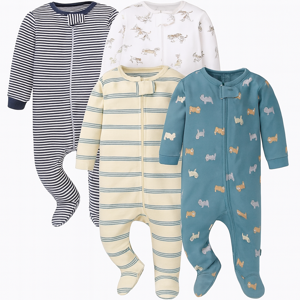 Four Pack Baby Boys Sleep And Play Footies