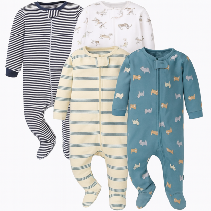 Four Pack Baby Boys Sleep And Play Footies