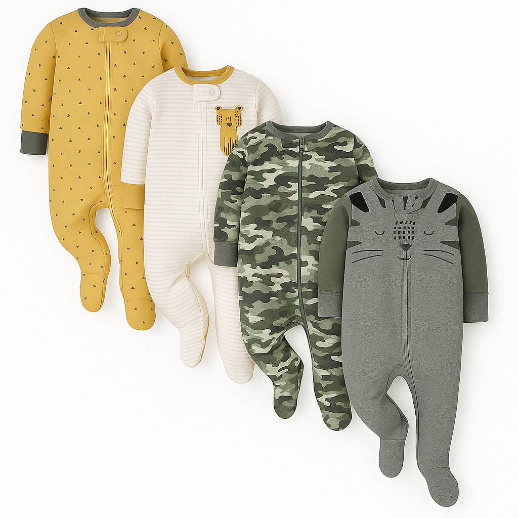 Four Pack Baby Boys Sleep And Play Footies